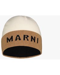 Marni Virgin Wool Beanie With Jacquard Logo - Natural