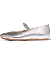 Fitflop - Delicato Pearls-And-Crystal Soft Metallic-Leather Mary Janes - Lyst