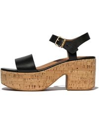 Fitflop - Platfforms Leather/Cork Heeled Ankle-Strap Sandals - Lyst