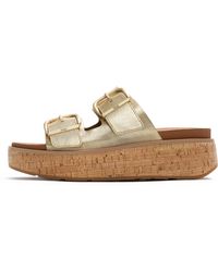 Fitflop - Gen-Ff Max Buckle Metallic-Leather/Cork Two-Bar Slides - Lyst