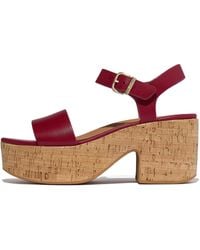 Fitflop - Platfforms Leather/Cork Heeled Ankle-Strap Sandals - Lyst