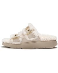 Fitflop - Gen-Ff Shearling Two-Bar Slides, Stone, Size: Uk - Lyst