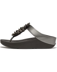 Fitflop - Fino Bauble-Bead Toe-Post Sandals Faux Leather Pu, Pewter, Size: Uk - Lyst