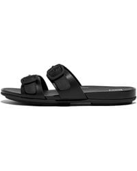 Fitflop - Gracie Buckle Two-Bar Leather Slides - Lyst