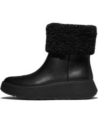 Fitflop - F-mode Shearling-collar Zip-up Leather Ankle Boots - Lyst