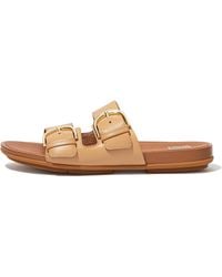 fitflop buckle up leather slides