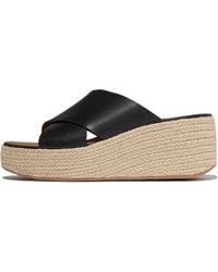 Fitflop - Platfforms Espadrille Leather Wedge Cross Slides - Lyst