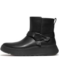 Fitflop - F-Mode Folded-Knot Leather Flatform Short Boots - Lyst