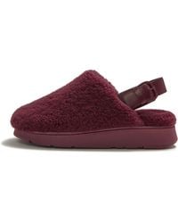 Fitflop - Gen-Ff Shearling Back-Strap Mules Leather/Shearling, Merlot, Size: Uk - Lyst
