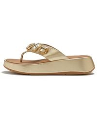 Fitflop - F-Mode Ultra-Jewel Metallic-Leather Toe-Post Sandals - Lyst