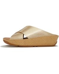 Fitflop - Lulu Lux Graphic-Weave Metallic-Leather Cross Slides - Lyst