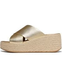 Fitflop - Platfforms Espadrille Metallic-Leather Wedge Cross Slides - Lyst