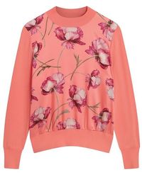 Ted Baker - Botanical Print Front Long Sleeve Knit Top - Lyst
