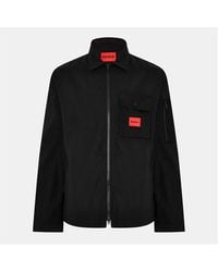 HUGO - Emmond Cotton Long Sleeve Zip Overshirt - Lyst