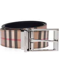Burberry - Reversible Vintage Check E-canvas And Leather Belt - Lyst