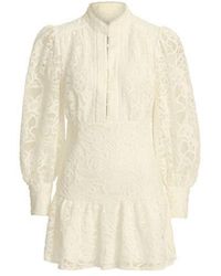 Bardot Remy Lace Long Sleeve Mandarin Collar Mini Dress in Natural | Lyst UK