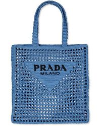 Prada Two-Tone Raffia Shopping Bag in Blue | Lyst UK