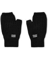 Miu Miu - Logo Wool And Cashmere Gloves - Lyst