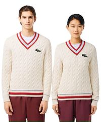 Lacoste - Cable Knitted Crew Neck Jumper - Lyst