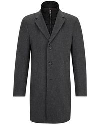 BOSS - Wool-blend Coat With Zip-up Inner - Lyst