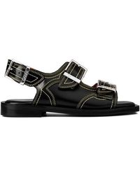 Ganni - Embroidered Western Leather Sandals - Lyst