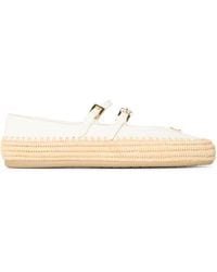 Prada - Nappa Leather And Raffia Ballerinas - Lyst