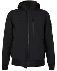 Stone Island Soft Shell Badge Hooded Jacket - Black