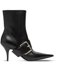 Balenciaga - Knife Buckled Leather Ankle Boots - Lyst