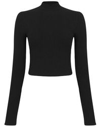 GOOD AMERICAN - Ribbed Mock Neck Cropped Top - Lyst