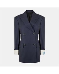 Prada - Double Breasted Pinstriped Wool Long Sleeve Blazer - Lyst