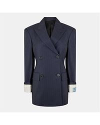 Prada - Double Breasted Pinstriped Wool Long Sleeve Blazer - Lyst