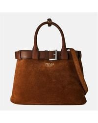 Prada - Medium Belt Buckle Suede Bag With Belt - Lyst