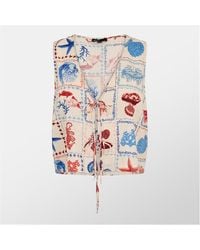 Nobody's Child - Cream Linen-Blend Shell Print Tie Front Top - Lyst