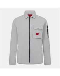HUGO - Emmond Cotton Long Sleeve Zip Overshirt - Lyst