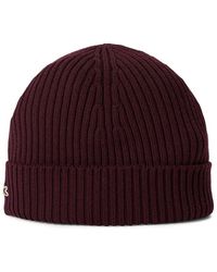 Lacoste - Ribbed Knitted Beanie - Lyst