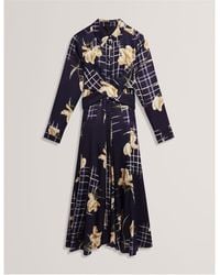 Ted Baker - Long Sleeve Print Midi Wrap Dress - Lyst