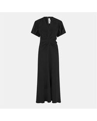 Victoria Beckham - Gathered V-Neck Midi Dress - Lyst