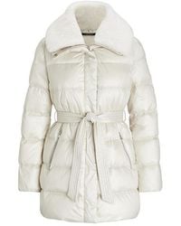 Ralph Lauren - Faux Shearling Trim Belted Wind Resistant Duck Down Short Puffer Jacket - Lyst
