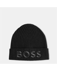 BOSS - Lara Logo Ribbed Knit Beanie - Lyst