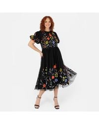 Maya Deluxe - Maya Floral Embroidered Midi Dress With Keyhole Back - Lyst