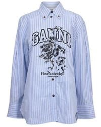 Ganni - Stripe Cotton Oversized T-Shirt - Lyst