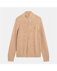 GANT - Cotton Wool Rib Half Zip Fleece - Lyst