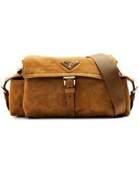 Prada - Explore Medium Suede Shoulder Bag With Flap - Lyst