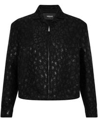 Versace - Leopard Print Wool Long Sleeve Bomber Jacket - Lyst