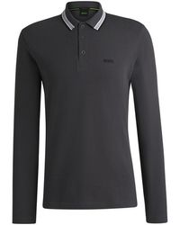 BOSS - Plisy Tipped Collar Cotton Long Sleeve Polo Shirt - Lyst