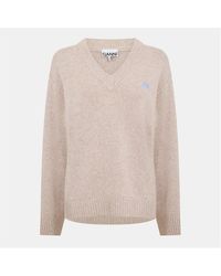 Ganni - Wool Mix V-Neck Jumper - Lyst