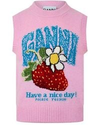 Ganni - Graphic Wool Knitted Sweater Vest - Lyst
