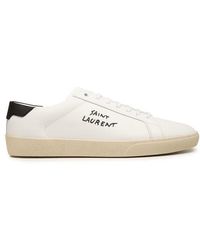 Saint Laurent - Embroidered Sneakers In Canvas And Smooth Leather - Lyst