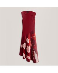 Ted Baker - Printed Jersey Midi Dress With Satin Skirt - Lyst