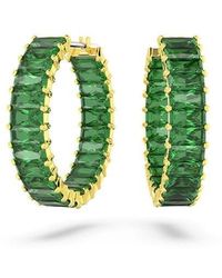 Swarovski - Matrix Hoop Earrings, Baguette Cut, Green, -tone Plated - Lyst